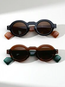 1/2 Pairs Unisex Round Frame Thick Rivet Retro Fashion Versatile Street Style Fashion Glasses - 2 gói (trà nâu + đen) - Xem 10