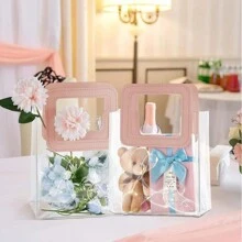 6 Stück - transparente Geschenktüte mit Griff, kleine transparente PVC-Geschenktüte aus schwerem Material, wiederverwendbare PVC-Tasche, Geschenktüte für Hochzeit, Shopping, Brautjungfern-Geschenk, Valentinstag-Geschenk