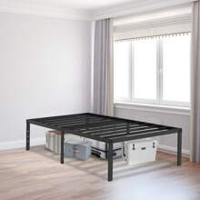 VA-Estructura de cama de metal cerúleo de 41,5 cm de altura con espacio de almacenamiento debajo de la cama - estructura de cama de metal con plataforma para adolescentes y adultos - negro