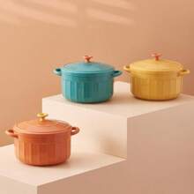 可爱纯色不锈钢双耳方便面碗汤碗带盖保温家用便当盒