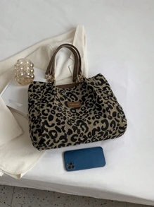Leopard Print Canvas Tote Bag, Vintage Shoulder Bag, Fashionable Handbag Suitable For School, Work, And Shopping, Fall Winter Fashionable Cheetah Print Purse For Women