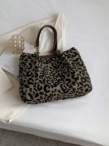Leopard Print Canvas Tote Bag, Vintage Shoulder Bag, Fashionable Handbag Suitable For School, Work, And Shopping, Fall Winter Fashionable Cheetah Print Purse For Women