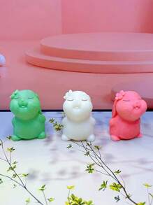 1 Pc Easter Bunny Floral Aroma Candle Silicone Mold, DIY Scented Rabbit Home Decor Gypsum Decorative Silicone Mold - White - View 3