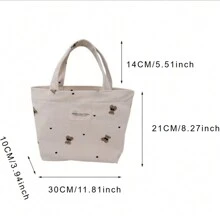 Minimalist Cute Corduroy Bear Handbag, Suitable For Commuting, Work, Outing And Carrying Lunchbox, Perfectly Matching With Fall Outfits Women , Cute , Bow , Kawaii - Multicolor - View 3