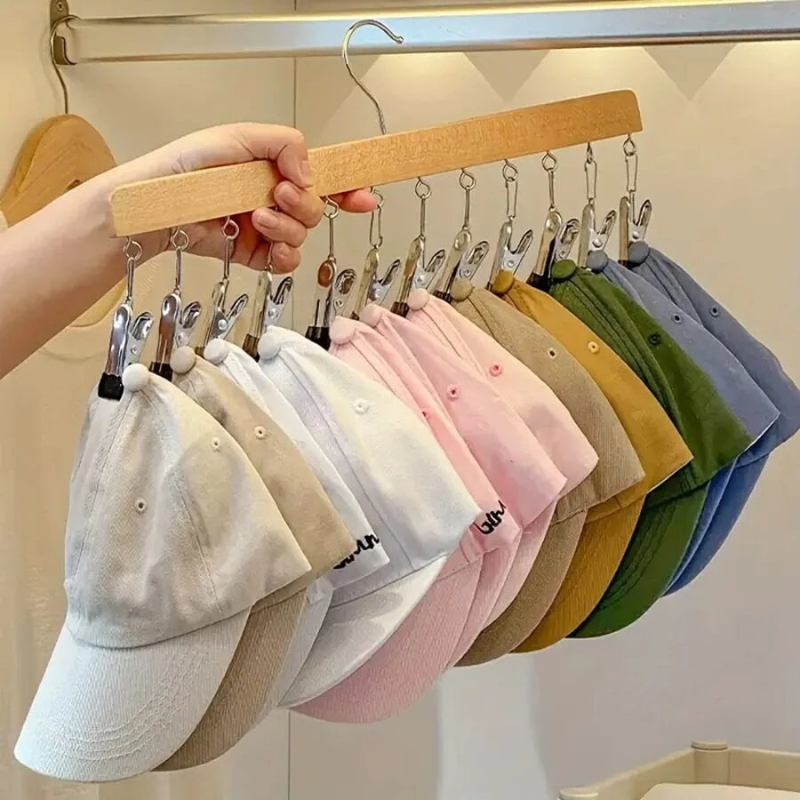 Versatile 12-Clip Wooden Hat Hanger - Perfect For Drying Underwear, Ties, Scarves & More - Ideal Home Organizer For Closet, Wardrobe, Bedroom,Spring,Minimalist,Summer Tops