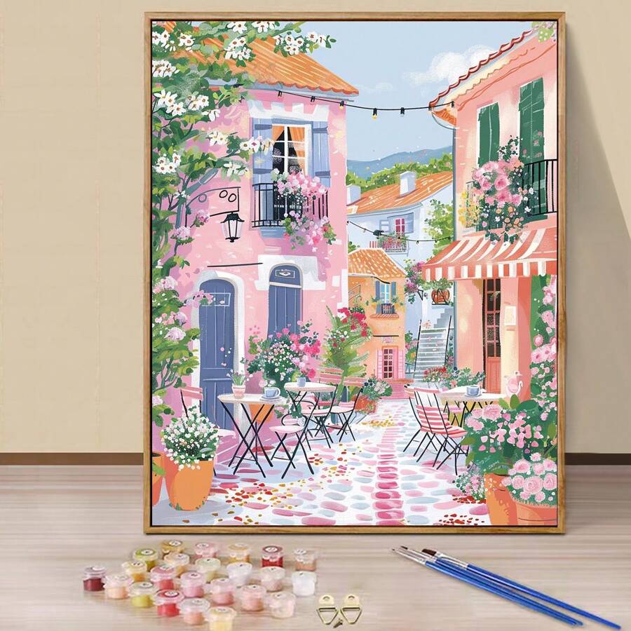 Bộ tranh tô màu theo số dành cho người lớn - Vải bạt 16x20", Bộ tranh Acrylic dễ vẽ kèm cọ và màu - Hoàn hảo để trang trí nhà cửa và làm quà tặng vào các dịp sinh nhật, Ngày của cha, Ngày của mẹ - Màu Hồng baby - Xem 1