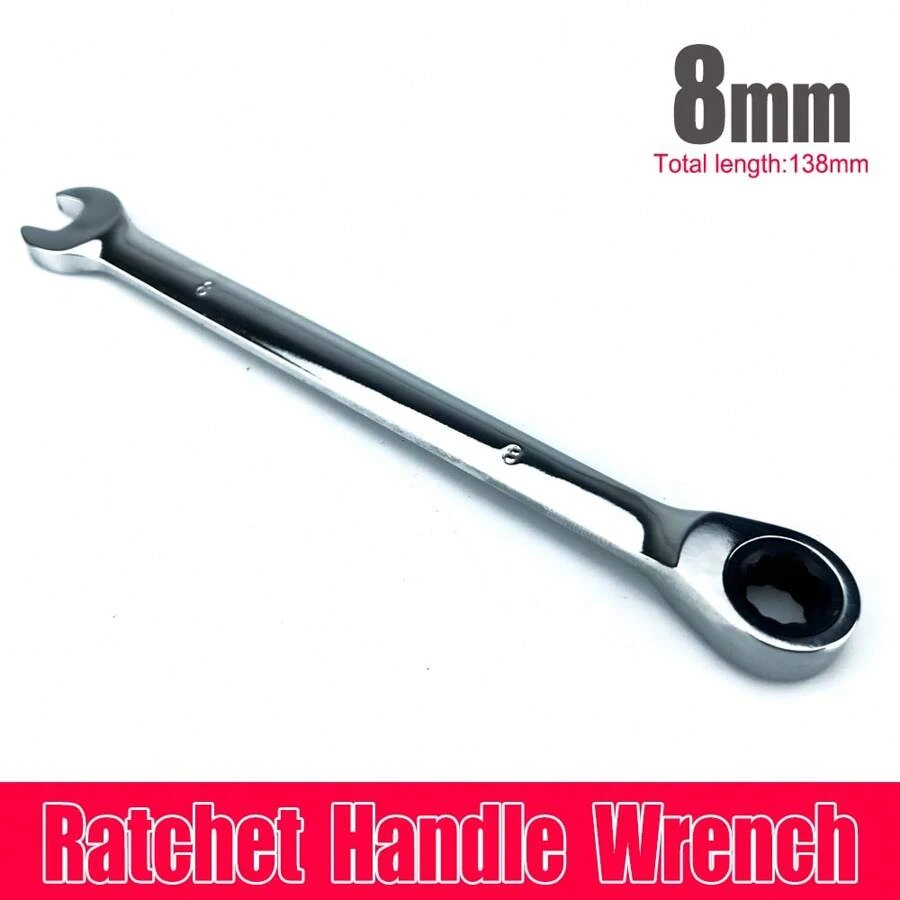 Juego de llaves de trinquete de 8-19mm, juego de llaves de trinquete ajustables hexagonales y planas 2 en 1 métrica, herramientas manuales - Plateado - Ver 1