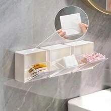 4pcs Plastic Wall Mounted Storage Boxes Dustproof Bathroom Organizer For Cotton Swabs Makeup Adhesive Small Jewelry Holder Box Back To School