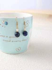 1 对天然石耳环，女士耳环平衡能量瑜伽冥想友谊绿玛瑙青金石圆珠耳环，珠宝和手表/女士时尚珠宝/女士耳环/女士耳环 - 金色 - 查看 6