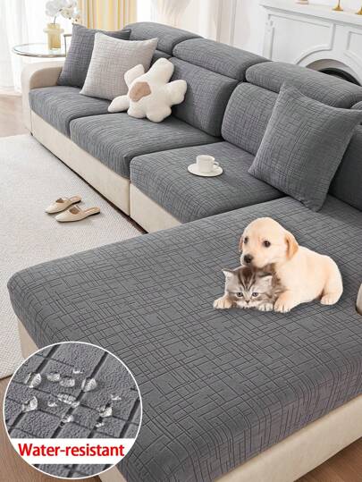 1pc Water-Resistant And Anti-Slip Sofa Seat Cushion Cover, Elastic, Solid Color, Suitable For L-Shaped Combination Sofa And 1/2/3/4 Seater Sofa, Pet-Friendly, Modern Style (Sold Individually)