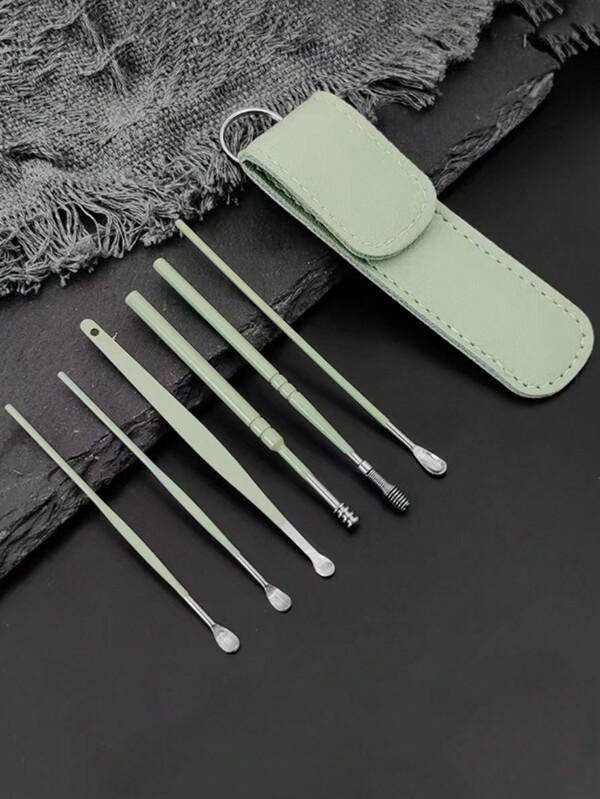 6pcs/Set Pure Black New Stainless Steel Ear Cleaning Spoon
