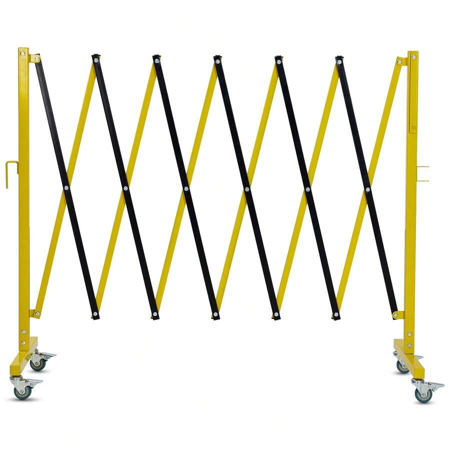 NANSTATA Expandable Industrial Metal Barricade - 11.8 / 19.8 Ft. Retractable Portable Security Barrier With Swivel Function, Warning Plate And Casters, Yellow With Black Traffic Fence, Mobile Security Barrier Gate. - Black and Yellow - View 1