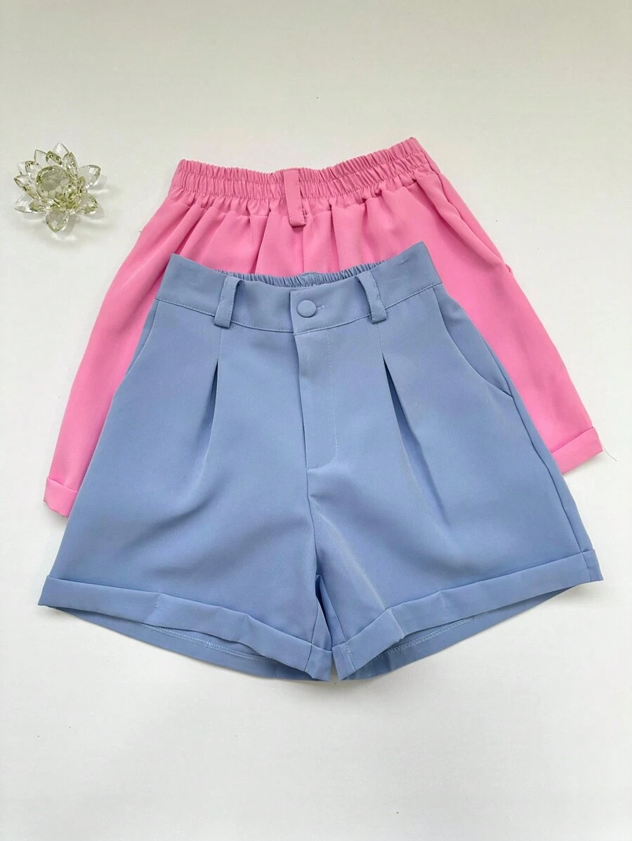 Jemmy Fashion Tailored Shorts With Elastic Details At The Back, Look Slim, Summer Style, Foreign Style, Thinness, Age-Reducing Temperament, Hot Pants, High Waist Loose, Wide Legs And Shorts Chic & Solid Color, Size Pmg, Have White Black Gray Navy Blue Beige Caramel Brown Coffee - 淺藍色 - 查看 1