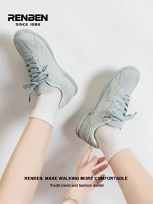RENBEN 1 双女式轻便休闲复古运动鞋，舒适经典低帮平底厚底鞋，适合 2024 年秋冬 - 藍色 - 查看 8