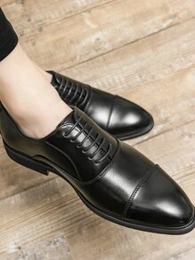 男士纯色平头牛津鞋，舒适防滑橡胶鞋底时尚正装鞋，适合男士户外活动
