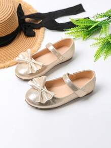1 par de zapatos planos de niña con decoración de moño, adecuados para todas las estaciones