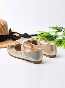 1 par de zapatos planos de niña con decoración de moño, adecuados para todas las estaciones