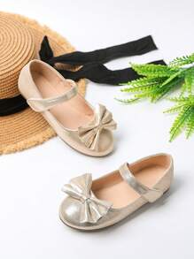 1 par de zapatos planos de niña con decoración de moño, adecuados para todas las estaciones