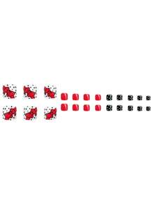 Set de arte de uñas elegante y de cutis justo con 24 piezas brillantes, adorables y a la moda con diseño de lunares y lazo rojo envolver para dedos de los pies, juego completo de manicura para mujeres con uñas postizas, adecuado para fiestas, fiestas de baile y uso diario, suministros de uñas uñas falsas uña falsa uña acrílica