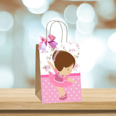 15 Sacolas Kraft Personalizadas Tema Bailarina
