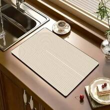 1pc Geometric Pattern Drainage Mat, Silica Gel Kitchen Drain Mat, Bowl & Plate Drying Pad, Washable Bar Counter Absorbent Mat, Heat Insulation, Tabletop Protection, Home Kitchen Dining Table Decor, Tableware Accessory - Camel - View 2