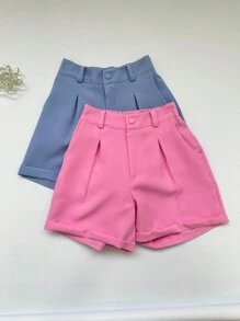 Jemmy Fashion Tailored Shorts With Elastic Details At The Back, Look Slim, Summer Style, Foreign Style, Thinness, Age-Reducing Temperament, Hot Pants, High Waist Loose, Wide Legs And Shorts Chic & Solid Color, Size Pmg, Have White Black Gray Navy Blue Beige Caramel Brown Coffee - rose - 查看 3