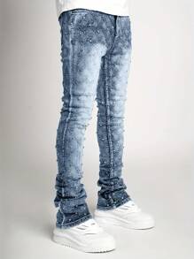 Spring Summer Skinny Jeans Fashion Rhinestone Streetwear Denim Pants With Pockets - Blue - View 3