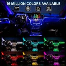 Interior Car LED Strip Lights With Wireless APP, RGB 5 In 1 Ambient Lighting Kits With 6M Fiber Optic, 16 Million Colors Car Neon Lights, Sync To Music Light Car - 彩色 - 查看 4