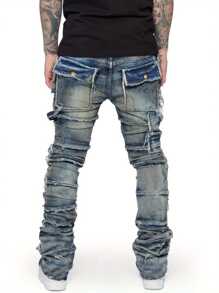 Men's Spring Summer Skinny Jeans Fashion Ripped Streetwear Denim Pants With Pockets - Blue - View 5