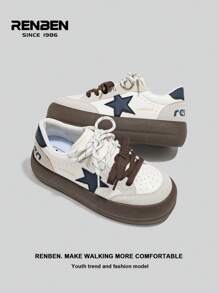 RENBEN 1 双女士厚底白色运动鞋，2024 年冬季新款百搭厚底鞋，休闲星空低帮鞋，适合娇小身材，增高 - 藍色 - 查看 5