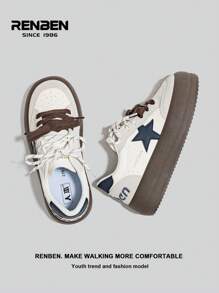 RENBEN 1 双女士厚底白色运动鞋，2024 年冬季新款百搭厚底鞋，休闲星空低帮鞋，适合娇小身材，增高 - 藍色 - 查看 4