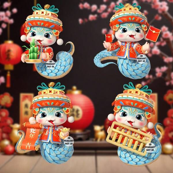 Set de 4 decoraciones colgantes de acrílico 2D, Año Nuevo Chino 2025 Año de la Serpiente, para decoración interior de automóviles y del hogar, adorno colgante para festividades, decoración para bolsos y teléfonos, colgante del Año de la Serpiente del Año Nuevo Chino