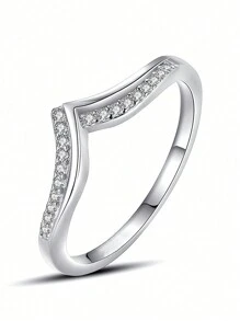 Esberry 1pc S925 Sterling Silver V-Shaped Engagement Ring Wedding Band For Women  Promise Ring Eternity Ring Fine Jewelry Gift