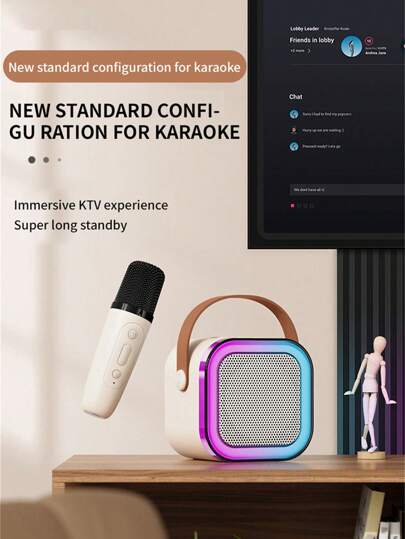 Portable K12 Bluetooth Speaker With 2 Karaoke Microphone, Built-In Battery, AUX/TF Card/USB Input, Colorful Ambient Lights, Suitable For Home Party And Outdoor Camping Singing