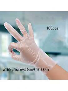 100 pièces de gants jetables en TPE - sans latex et sans poudre, imperméables pour la cuisine, la pâtisserie, le nettoyage, les salons, transparents pour une utilisation domestique, le salon de coiffure, le restaurant, l'hôtel