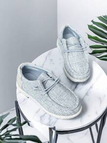 1 双儿童休闲运动鞋，男孩/女孩轻便帆布鞋，带松紧带，低帮运动鞋，时尚透气 - 灰色 - 查看 5