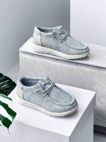 1 双儿童休闲运动鞋，男孩/女孩轻便帆布鞋，带松紧带，低帮运动鞋，时尚透气 - 灰色 - 查看 1