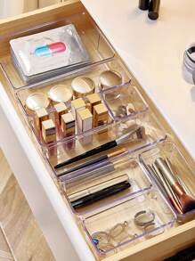 1pc Clear Drawer Makeup Organizer Box With Dividers, Cosmetic Storage Holder For Vanity Table, Perfume Organizer, Lipstick & Eyebrow Pencil Case,For Holiday Beach, Bathroom Collection, Bedroom Collection, Large Capacity