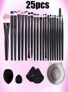 42pcs/Set Makeup Brush Set: Includes 20pcs Makeup Brushes - Foundation Brush, Powder Brush, Eyebrow Brush, Blush Brush, Highlighter Brush, Eye Shadow Brush, Eyelash Brush, Eyeliner Brush, Contour Brush, Detail Brush, Nose Shadow Brush, Face Brush + 3 Makeup Sponges + 2 Makeup Puffs+5 Triangular Puffs+1 Hairband, 2 Wristbands+1 Cleaning Tray, Suitable For All Skin Types, Summer Makeup Essential