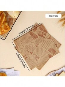 200/100/50 ark, vintagetryckt vaxpapper, fettsäkra matomslag, engångsmatomslag, airfryer-foder, för sandwich, hamburgare, stekt kyckling, etc., köksredskap, kökstillbehör - Multifärgad - Visa 8