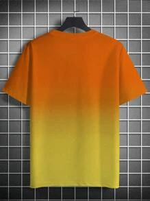 Men's Plus Size Gradient Color Paris Slogan Fashion Print Short-Sleeve Crew Neck T-Shirt