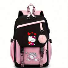 Sanrio Sanrio Hello Kitty Cute Large Capacity Backpack, Student Backpack Simple Casual Backpack With Headphone Jack And Charging Port