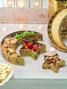 2件套复古斋月新月形托盘装饰，开斋节月亮图案餐盘，伊斯兰斋月食品托盘，铁艺托盘，适用于斋月伊斯兰派对甜点蛋糕展示 - 彩色 - 查看 8