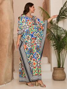 Plus Size Mgiacy-Classy, Nova Chegada, Gola Redonda, Grande Burca Árabe Feminina, Estampa Romântica, Elegante, Robe