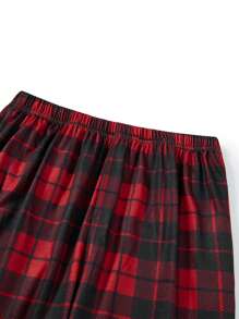 Conjunto de pijama navideño para hombre a juego, camiseta de manga larga con estampado de letras y pantalón de cuadros. - Negro - Ver 8