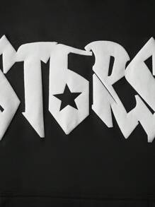 Mens Punk Hoodie Loose Letter Number Print Long Sleeve Hooded Sweatshirt With Front Pocket Vintage Streetwear