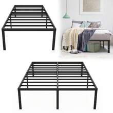 VA-Estructura de cama de metal cerúleo de 41,5 cm de altura con espacio de almacenamiento debajo de la cama - estructura de cama de metal con plataforma para adolescentes y adultos - negro