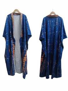 Men's Summer Beach Robe Jackets Lightweight Open Front Long Cardigan Cloaks Vacation Casual Outwears - Blue - View 2