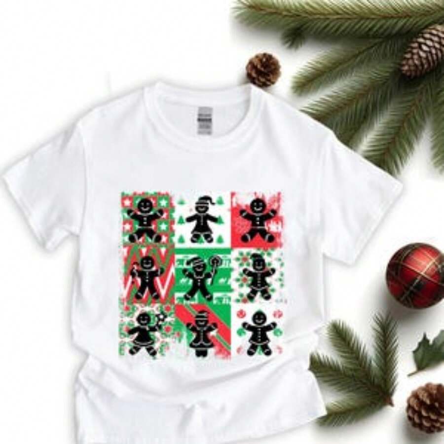 New Year End-Of-Year Festival T-Shirt Comfort Colors T-Shirts Christmas T-Shirts Graphic T-Shirts Cute Winter Tops For Women Heavy Cotton Holiday T Shirt Festive Ginger Bread WOMEN Christmas Party Outfit Yuletide Spirit T Shirt - White - View 1