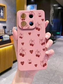 1 pièce Étui de téléphone en forme de cœur de cerise compatible avec Apple, Galaxy, Infinix, Redmi, OPPO, VIVO, Realme avec fonction anti-chute, étanche, antichoc et résistant aux rayures